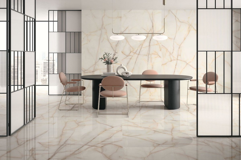 porcelain slab floor and wall