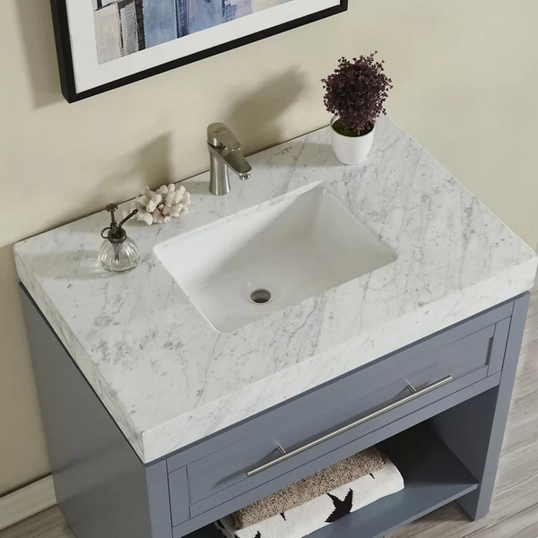 White Carrara Marble Vanity Top With Single Rectangular