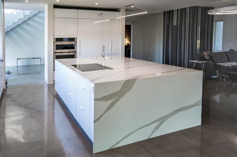Stone Center White quartz kitchen island galerisa