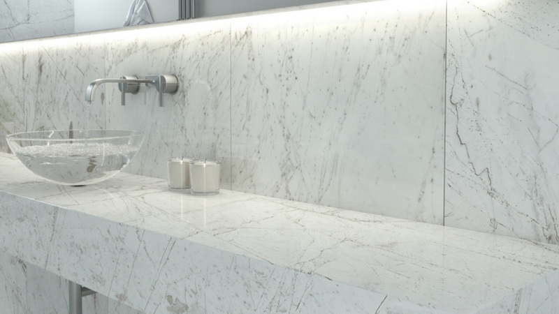 bathroom design idea with marble countertops