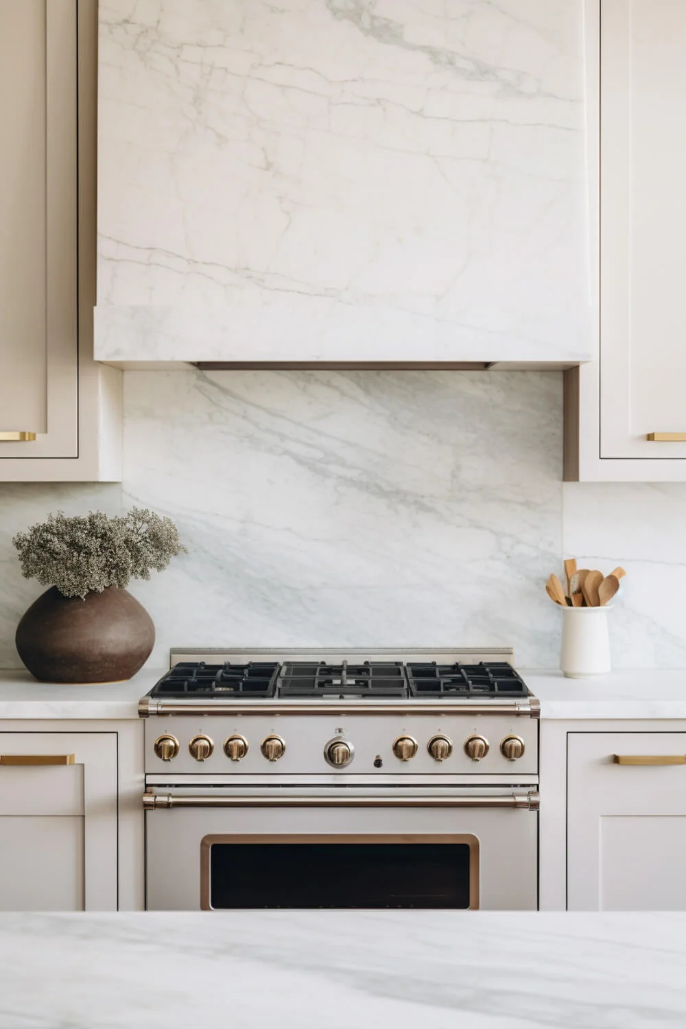 Solid Backsplash Behind Stove Range Marble